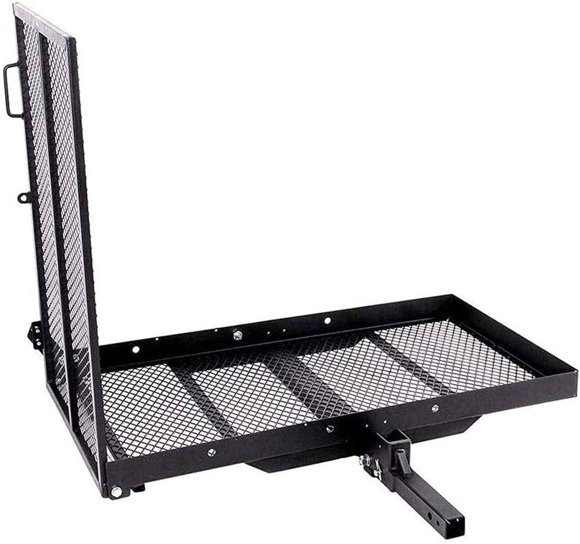 New Mobility Carrier Ramp Hitch Mounted 46.2 x 26.8 x 38.7 500 lbs for | Wheelchair Electric Scooter Medical Disability with Rack Ramp Capacity Steel w/3' Rail Fit 2' Hitch Receiver SUV Truck Van