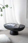 Oval Coffee Table, 36'x24' Black Cement Modern Center Tables Side Table Accent End Table for Living Room