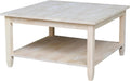 IC International Concepts, Solano Square Coffee Table, Solid Real Wood, Sturdy Parawood, Living Room/Family Room/Entryway, 32'W x 32'D x 18'H with Shelf, Paint/Stain Ready, Unfinished