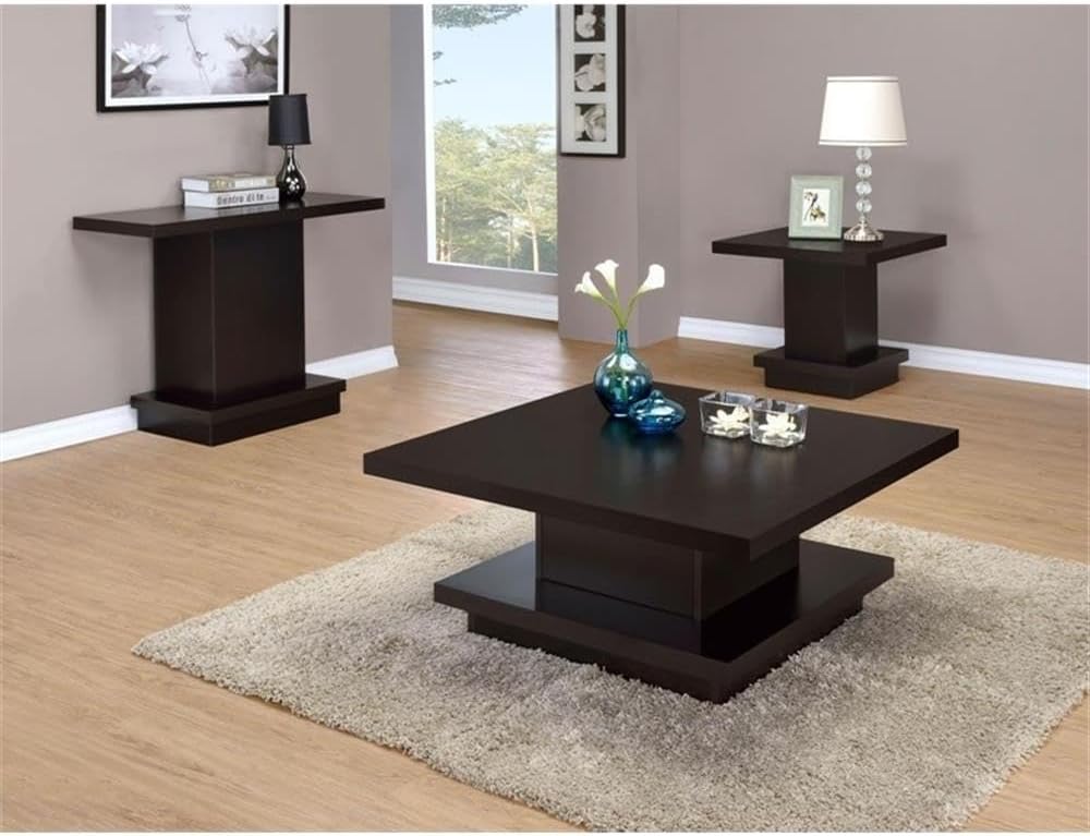 BOWERY HILL Square Pedestal Storage Coffee Table, Cappuccino Finish, 35.5 in x 35.5 in, Contemporary Design, Includes Storage Compartment, Ideal for Living Room