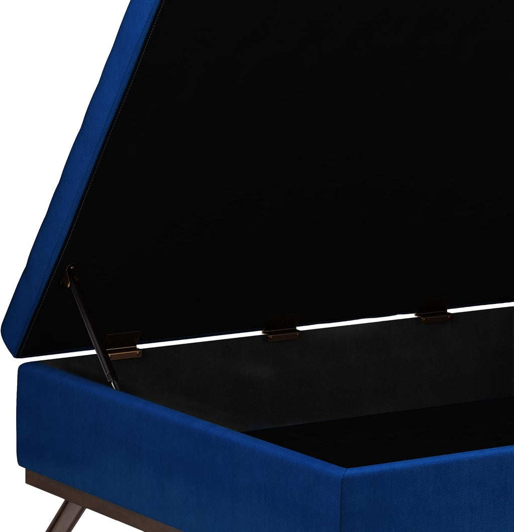 SIMPLIHOME Owen 36 inch Wide Mid Century Modern Square Coffee Table Storage Ottoman in Blue Velvet Fabric, Assembled, for the Living Room, Entryway and Family Room