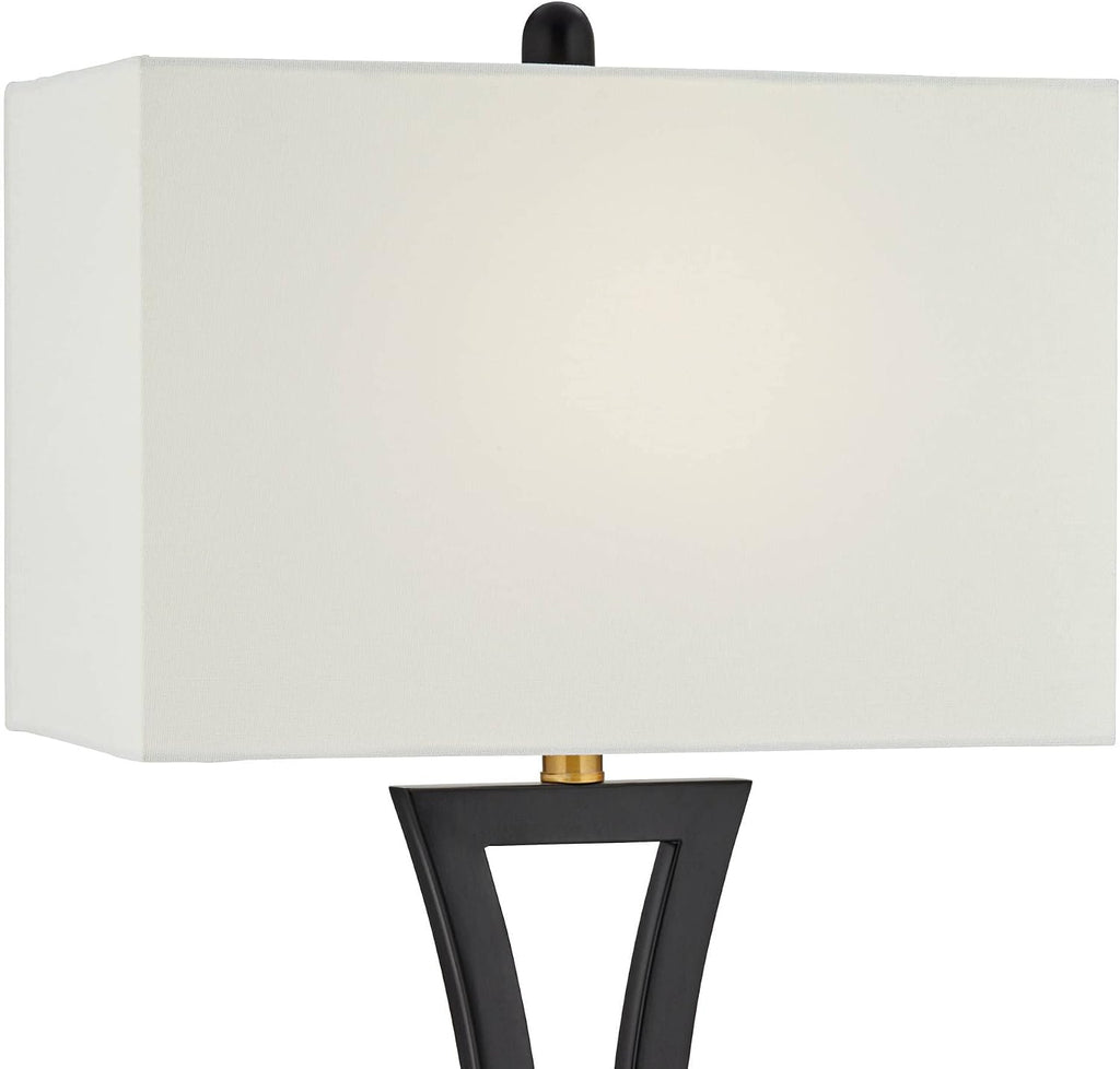 360 Lighting Roxie 31' Tall Set of 2 Modern Table Lamps with USB Ports A+C Charging Black Metal White Fabric Rectangular Shade for Living Room Bedroom House Bedside Nightstand Home Office Family