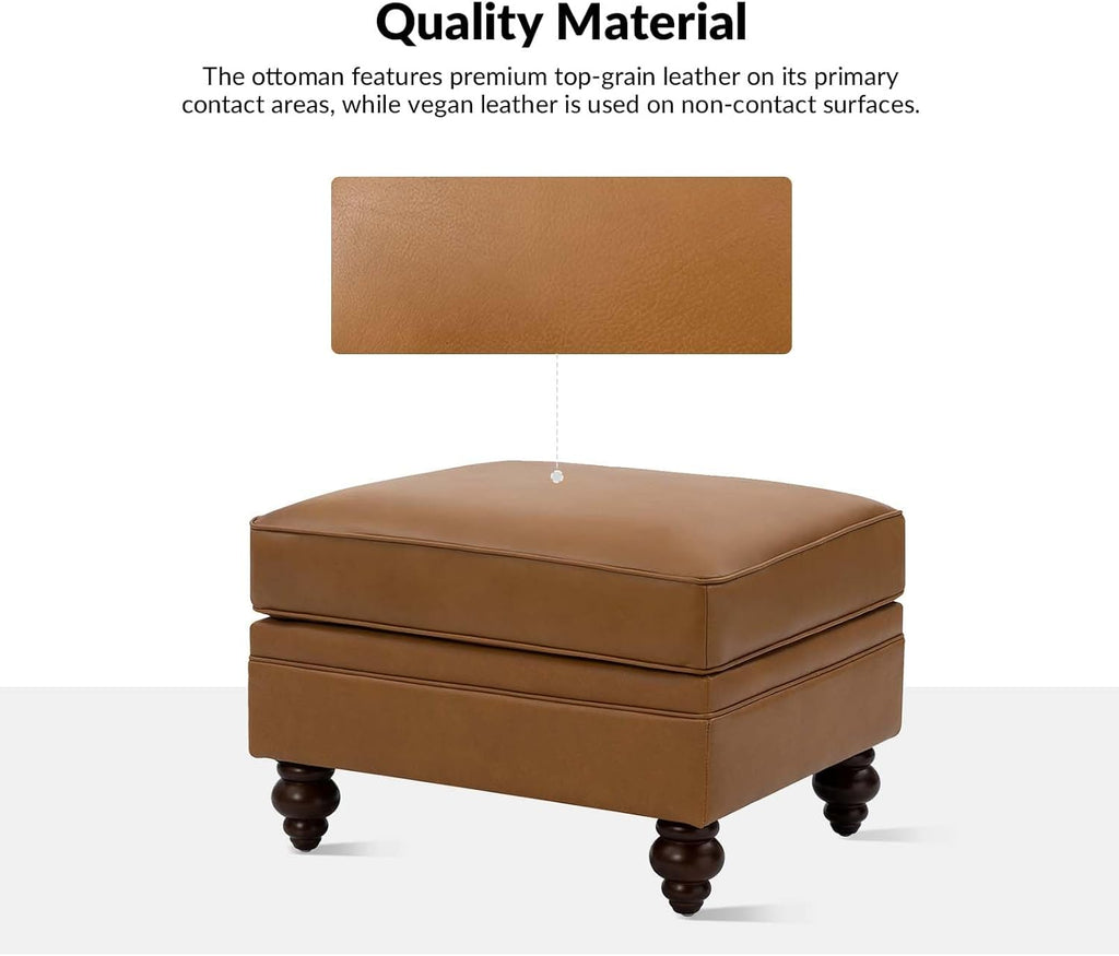 HULALA HOME Genuine Leather Ottoman Coffee Table, Ottoman Foot Rest for Living Room, Camel