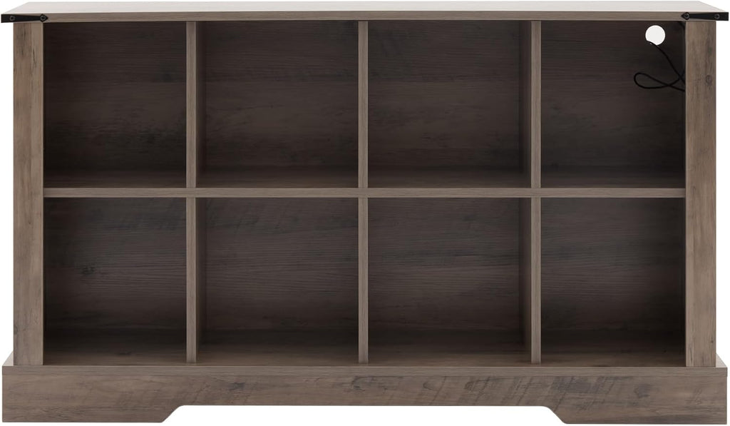 8 Cube Bookcase, Wooden Cube Storage Organizer Shelf, Grey Horizontal Book Shelf with LED Lights, Freestanding Display Cabinet for Living Room, Bedroom, Home Office