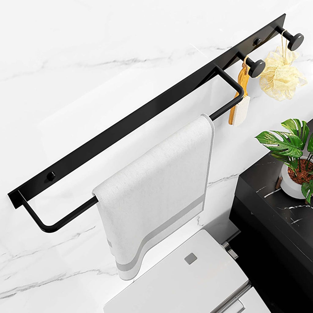 Towel Rack with Hook Wall Mounted Towel Bar Self Adhesive Towel Holder No Drill Space Aluminum for Kitchen Toilet,Black,50cm Bathroom