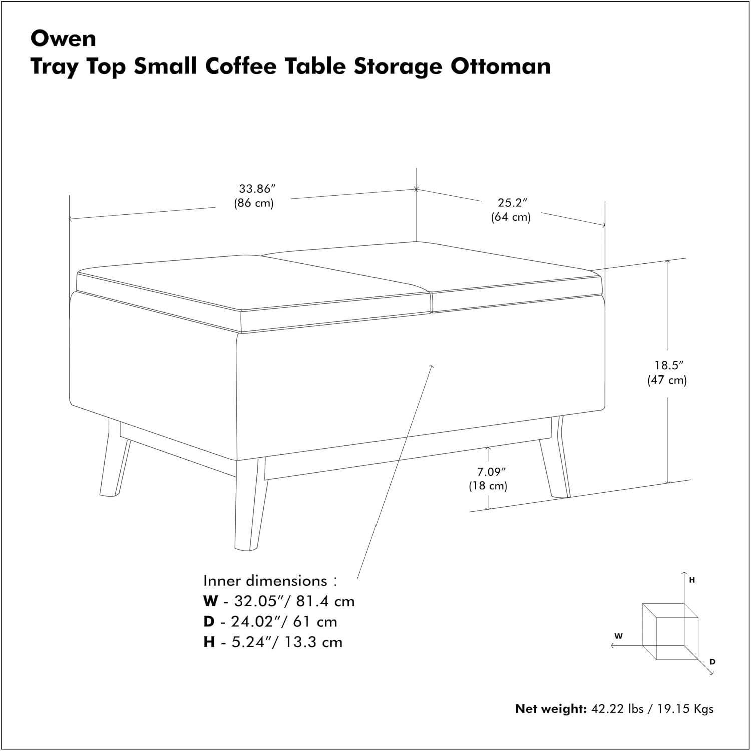 SIMPLIHOME Owen Tray Top Small Coffee Table Storage Ottoman - 34 inch Wide Upholstered Vegan Leather Rectangular Flip-Top Ottoman in Distressed Chestnut Brown, Mid-Century Ottoman for Living Room