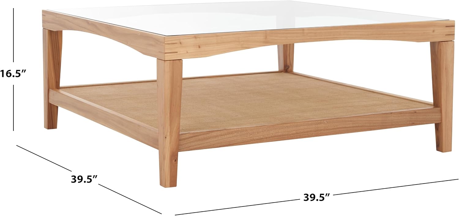 SAFAVIEH Couture Collection Nicolella Natural Solid Wood/Glass Top Square Coffee Table