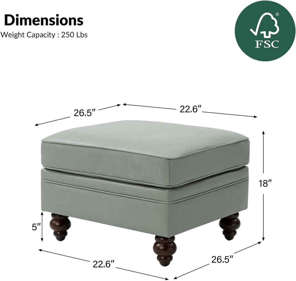 HULALA HOME Genuine Leather Ottoman Coffee Table, Ottoman Foot Rest for Living Room & Lounge, Sage