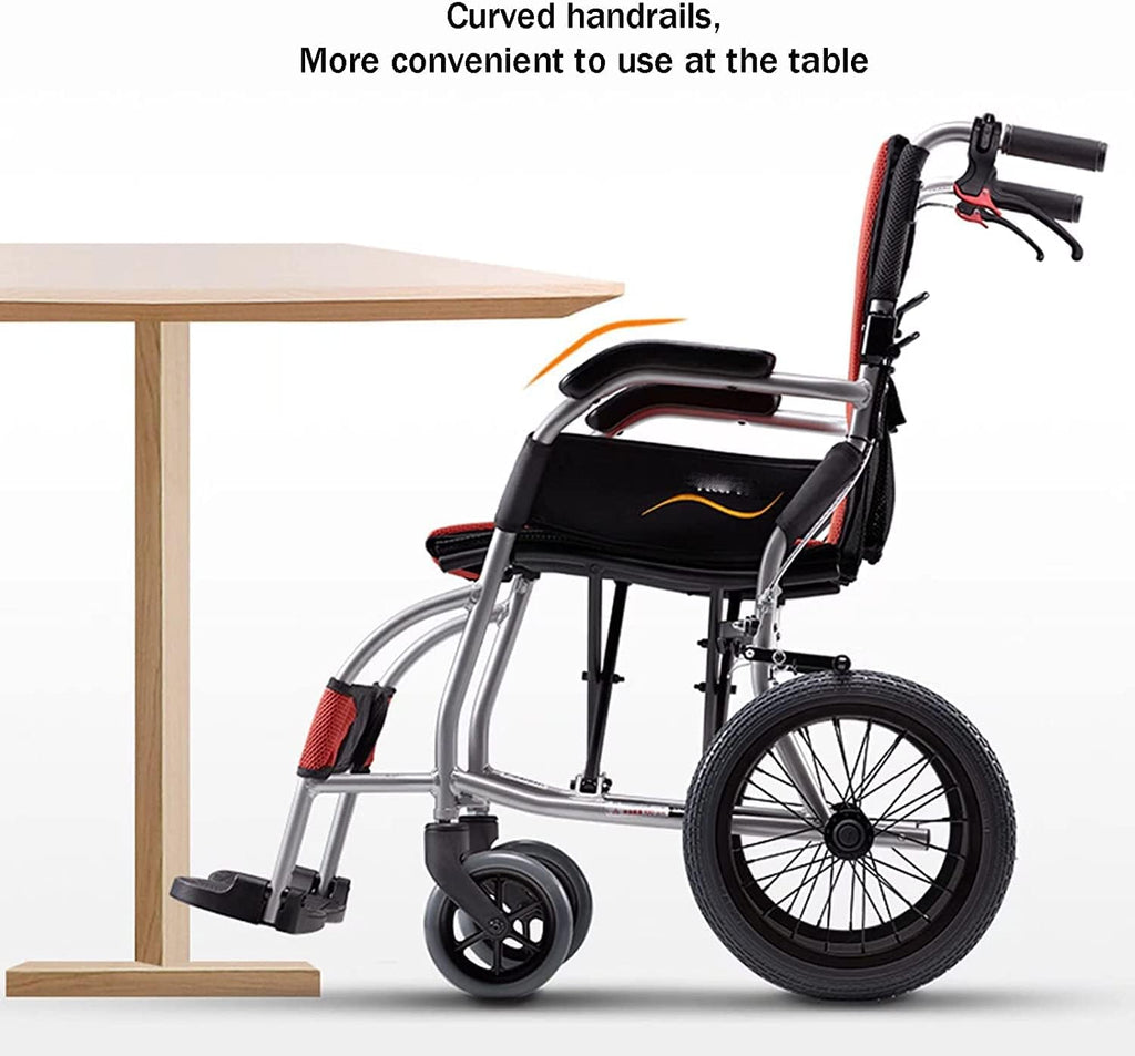 Wheelchair Aluminum Alloy Foldaway Scooter, Folding Lightweight Elderly Manual Wheelchair for Home, Capicity 100kg Folding Hand Truck with Safety Belt