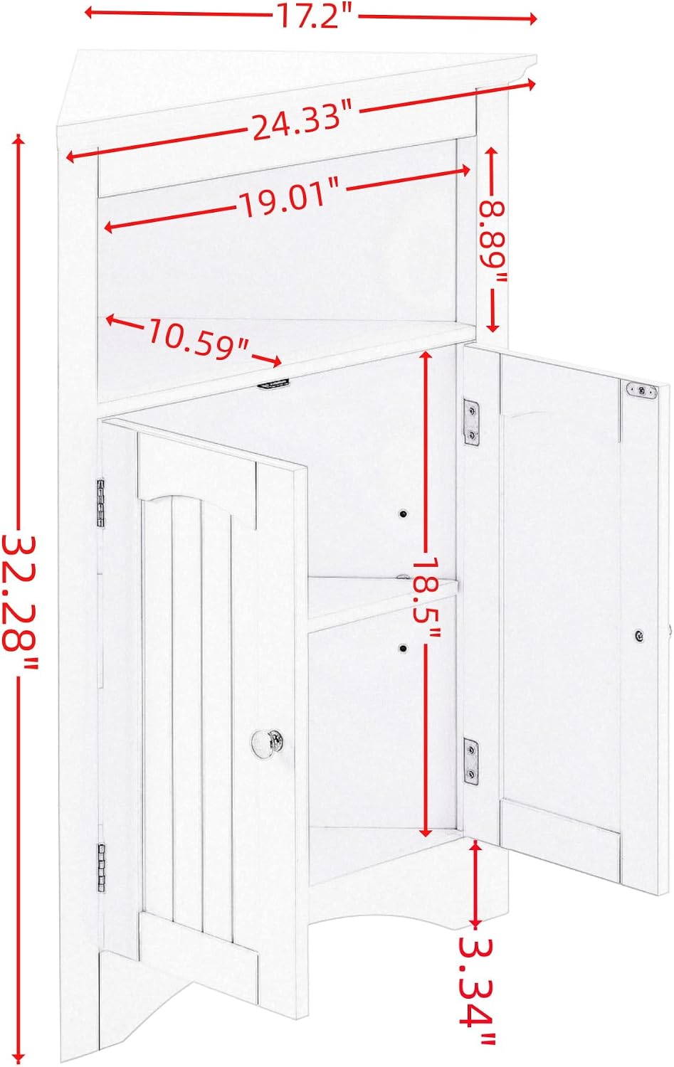 Small Corner Storage Cabinet with Doors and Adjustable Shelves Bathroom Corner Floor Cabinet for Living Room, Bathroom, Kitchen - White