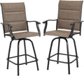 PHI VILLA Outdoor Swivel Bar Stools Set of 2, High Top Patio Chairs with Padded Textilene Seating, All-Weather Bar Height Furniture for Kitchen or Outside, Padded Brown Textilene
