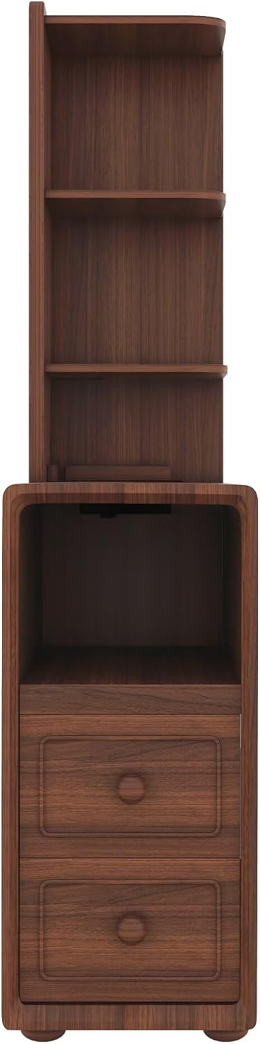 JIJIWANG Tall End Table with Drawers, 47.2' Corner Shelf Table with Open Storage, Narrow Side Table for Bedroom Living Room Small Space, Walnut