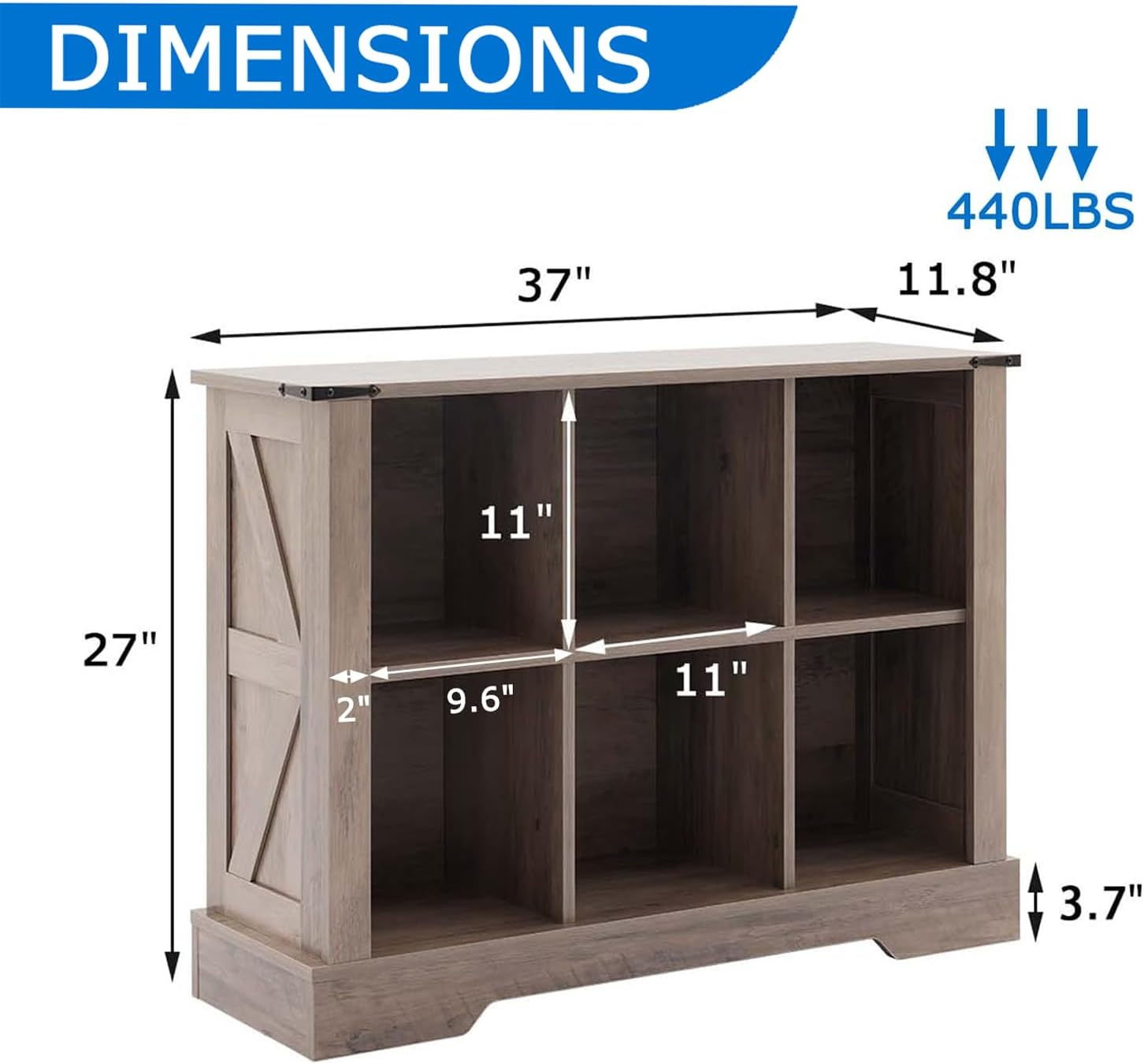 6 Cube Bookcase, Wooden Cube Storage Organizer Shelf, Grey Horizontal Book Shelf with LED Lights, Freestanding Display Cabinet for Living Room, Bedroom, Home Office