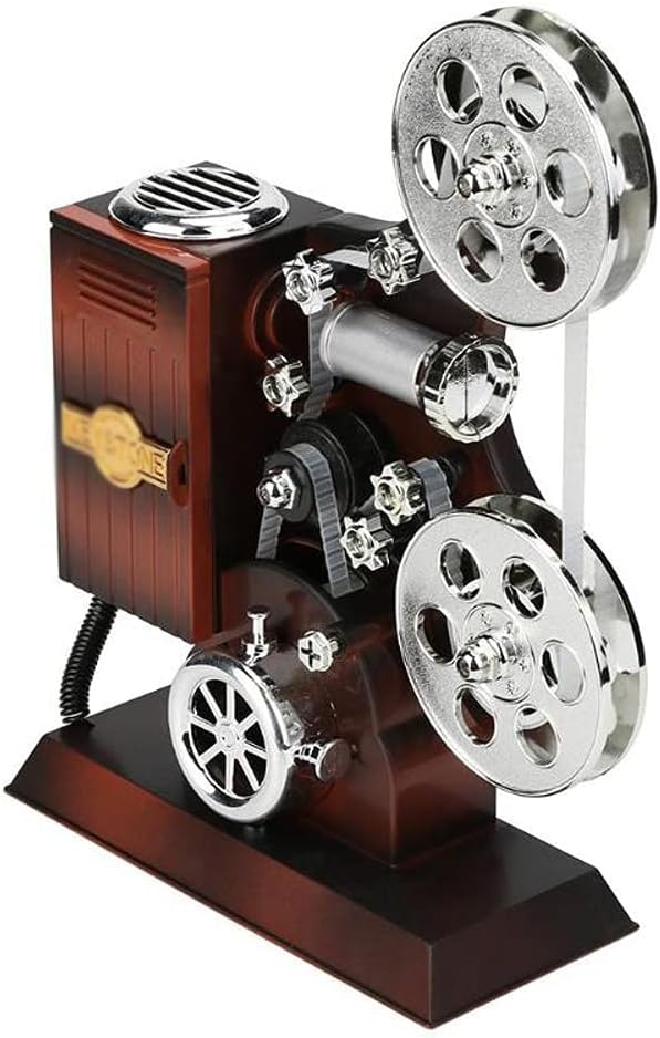 Antique Retro Movie Film Projector Music Box Wood Metal Musical Boxes Birthday Gift Toy for Kids Vintage Wedding Home Decoration