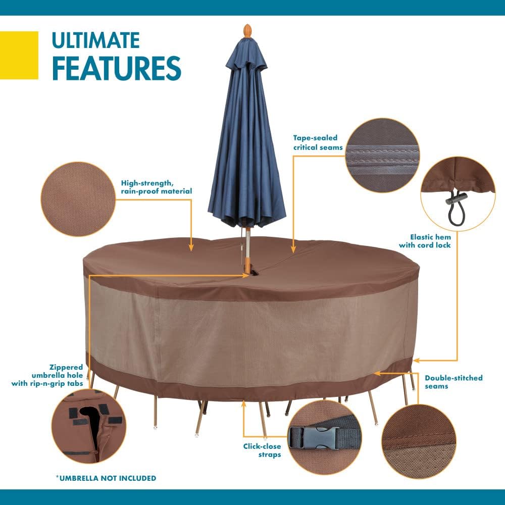 DUCKCOVERS® Ultimate Waterproof 94 Inch Round Patio Table and Chair Set Cover with Umbrella Hole, Outdoor Table and Chair Cover