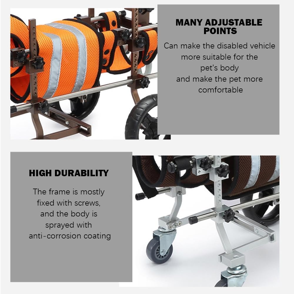 Dog Walking Disability Cart, Elderly Dog Scooter, Four-Wheel Adjustable Auxiliary Cart with Cart Handle, Suitable for Dogs with Limited Mobility,Orange