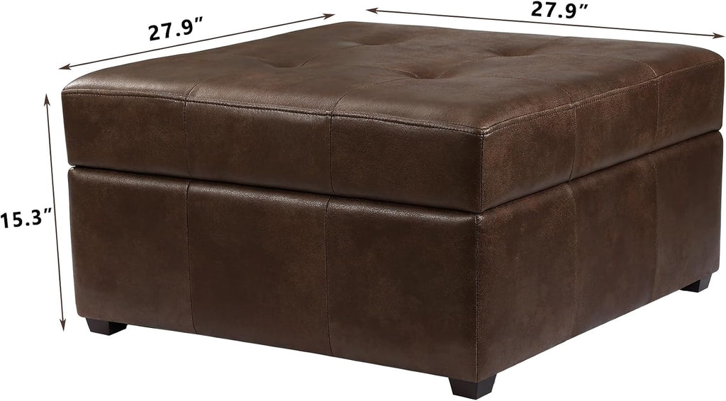 Homebeez 28.3' Storage Ottoman Bench with Faux Leather Upholstery, Button Tufted Lid, Wood Legs - Footrest, Coffee Table, Footstool for Living Room, Mottled Brown