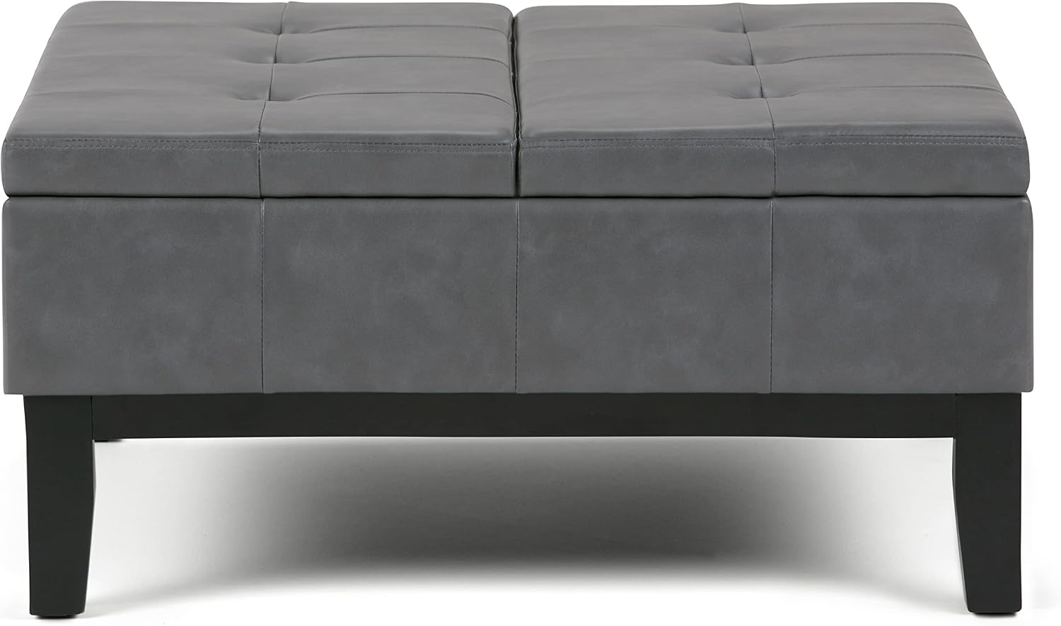 SIMPLIHOME Dover 36 inch Wide Contemporary Square Coffee Table Storage Ottoman in Stone Grey Vegan Faux Leather, Assembled, For the Living Room and Bedroom