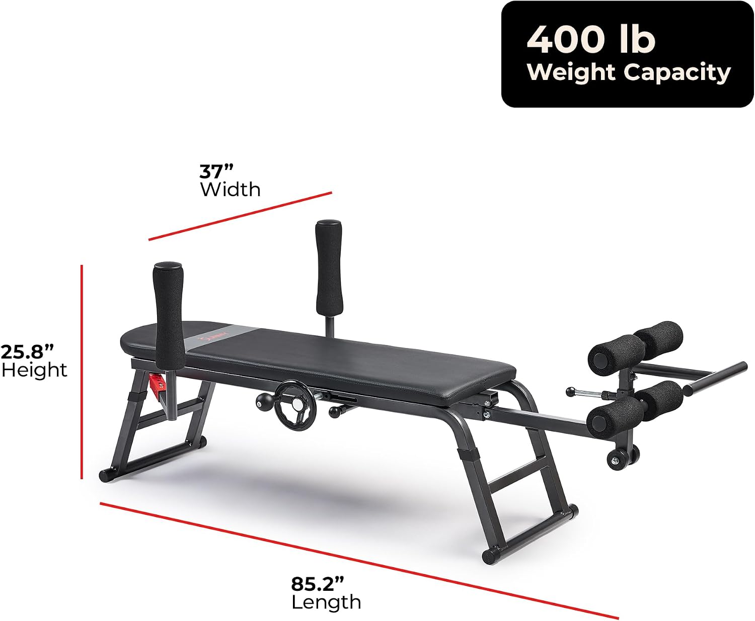 Sunny Health & Fitness No-Hang Traction & Inversion Decompression Table for Back Pain Relief, Adjustable Stretch Bench, 400 LB Capacity