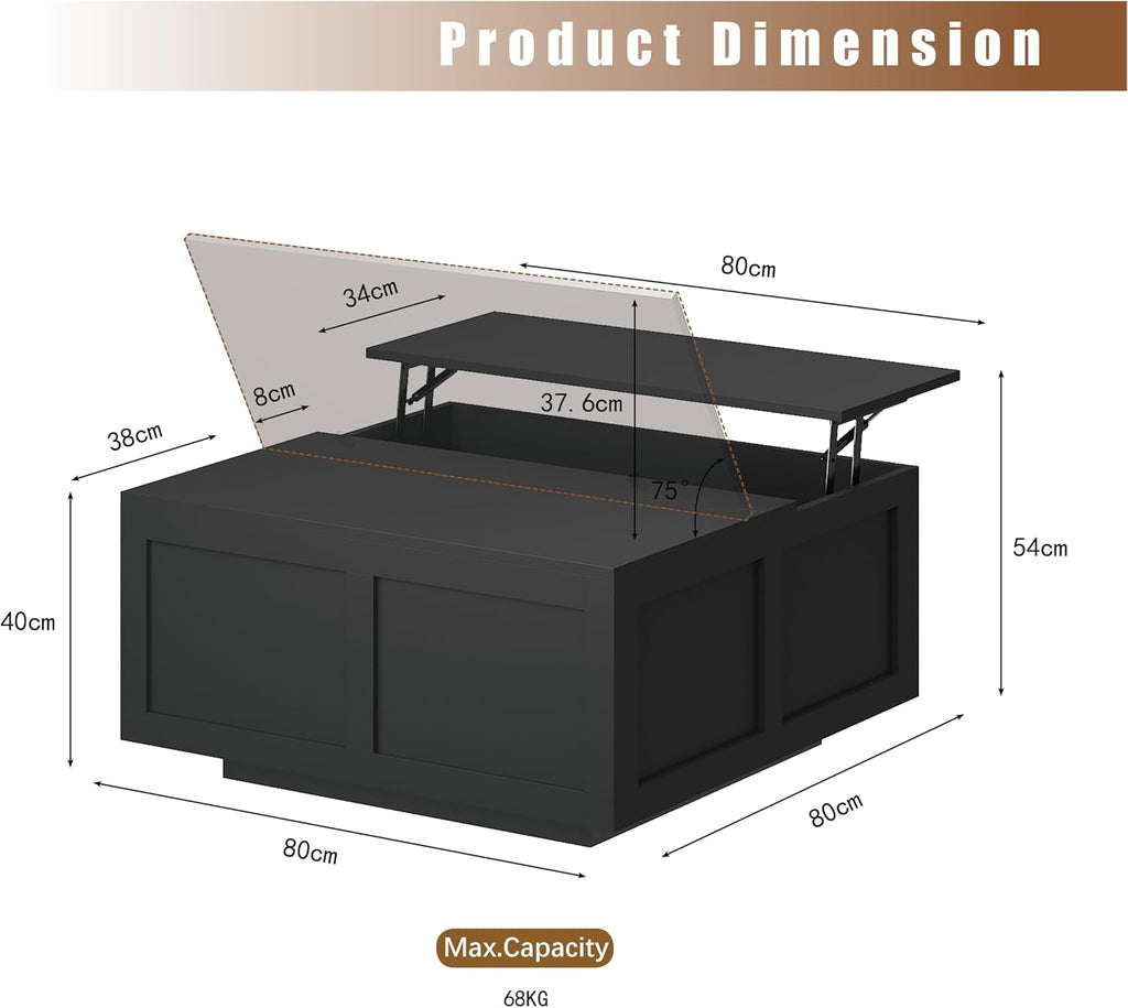 HedoAjim Lift Top Coffee Table with Storage, 31.5' Square Black Coffee Table with Large Hidden Storage, Wood Living Room Table Center Table for Living Room Dining Reception Room