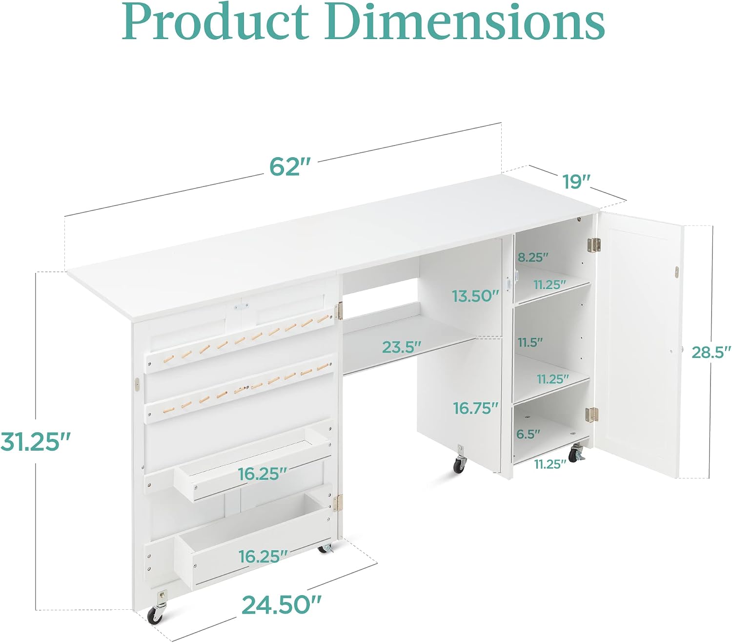 Best Choice Products Large Folding Sewing Table, Multipurpose Portable Craft Station & Side Desk w/Compact Design, Caster Wheels, Storage Shelves, 2 Storage Trays, Magnetic Doors - White
