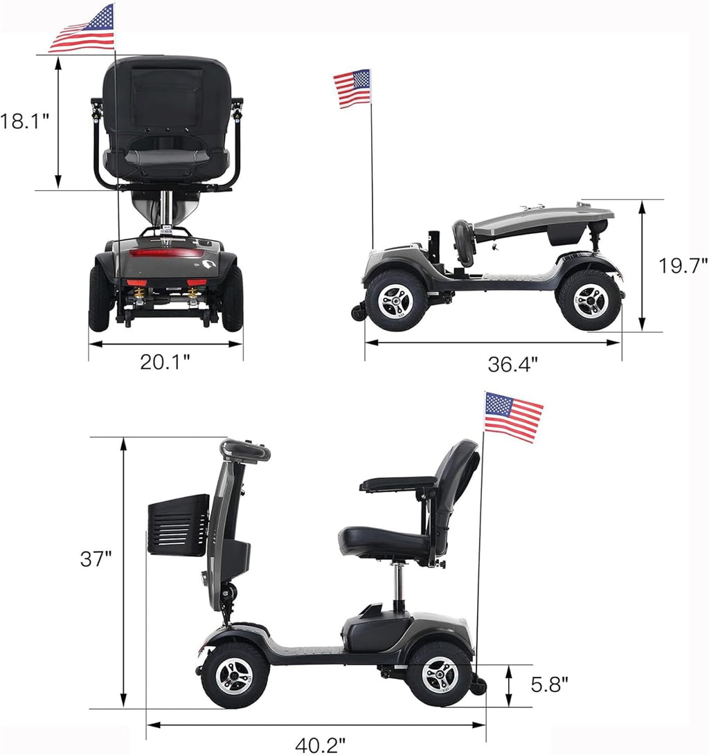 Mobility Scooters for Seniors & Adults 400 Lb Weight All Terrain,Heavy Duty 4 Wheel Foldable Powered Scooter,Portable Disability Mobile Electric Wheelchair,Luxury Seat and w/Led Lights,Black