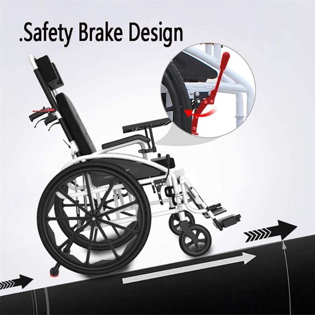 Wheelchair High-Back, Foldable Self-Propelled Lying Down Steel with Meal Board and Removable Toilet Non-Pneumatic Tire Disabled/Elderly Manual Scooter,Portable
