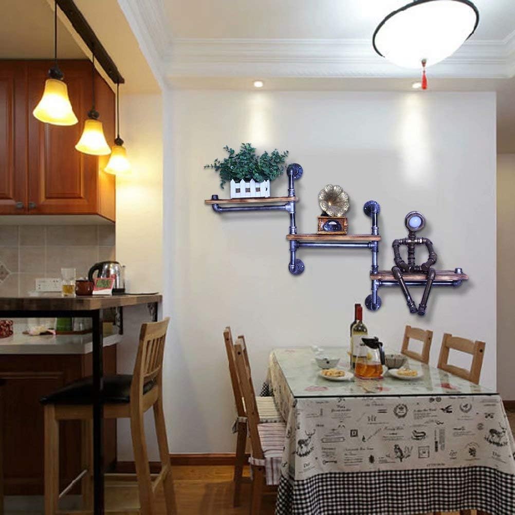 Wall Mounted Towel Rail & 3-Tier Iron Pipe and Wood Bathroom Shelf - Floating Utility Storage with Bar Stylish Trapezoidal Design for Modern Home Décor