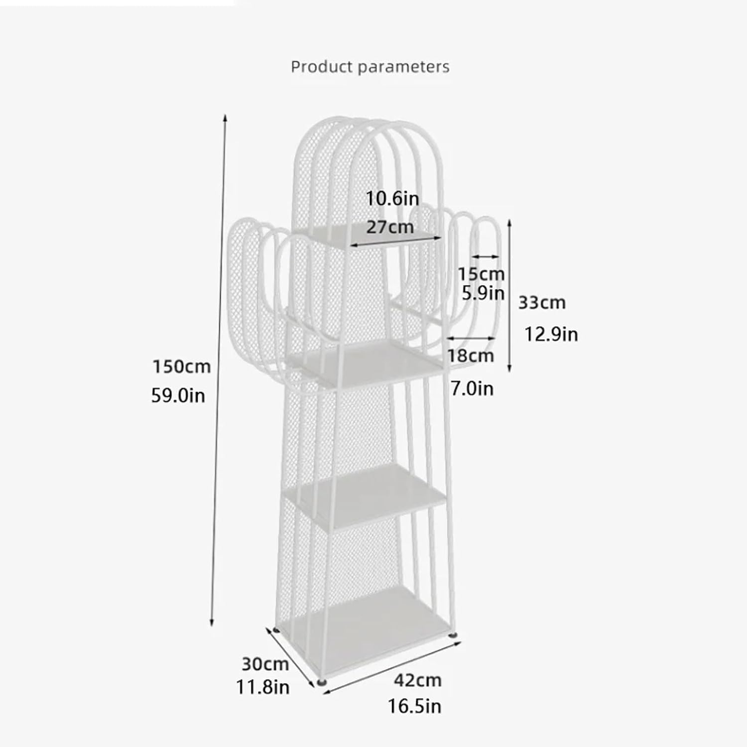 Metal Bookshelf 4-Tier Bookshelf Floor-Standing Open Bookshelf Storage Corner Shelf Display for Living Room, Bedroom (White)