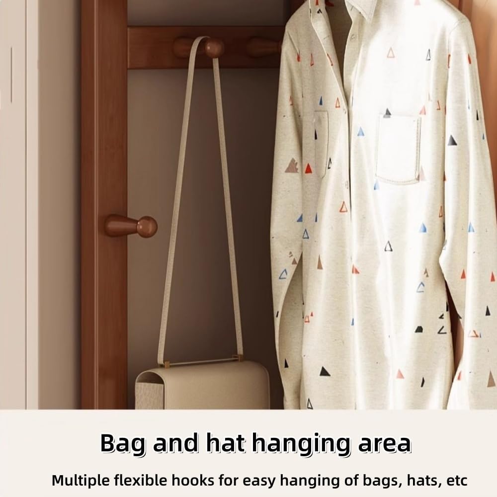 Bamboo Corner Coat Rack with Storage Rack, Floor-standing Clothing Rack with Hooks, Multifunctional Corner Shelves for Living Room, Entrance or Bedroom(Natural)