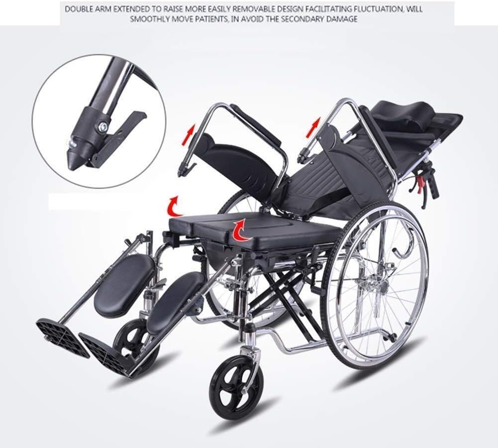 Wheelchair Home High Back to Back Lying, with Toilet Simple Dining Table Fold Portable Travel Elderly Trolley Disabled Scooter,Portable