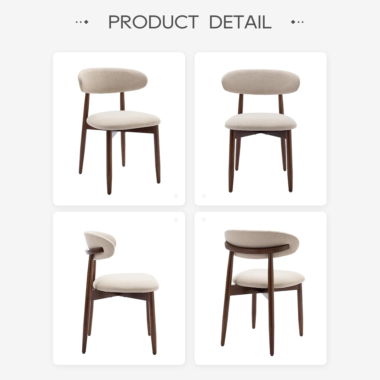 COLAMY Wooden Dining Chairs Set of 2, Modern Fabric Upholstered Kitchen Side Chairs, Farmhouse Dining Room Chair with Foot Pegs, Beige