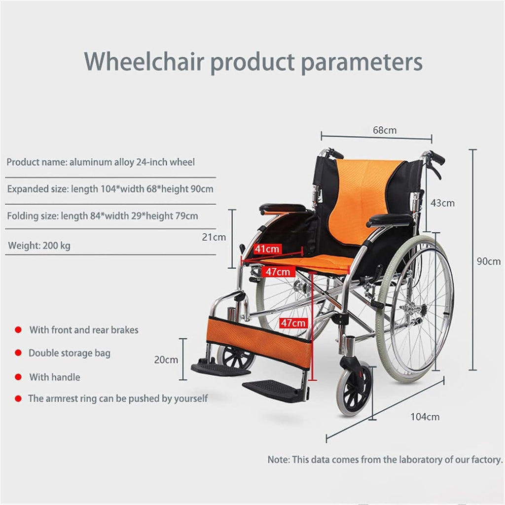 Wheelchairs Folding Wheelchairs, Self Propelled Wheelchairs Practical Lightweight Travel Out Folding 2.00Mm Thick Aluminum Alloy Humanized Wheelchair an Mobility Scooter,24Inch,nice