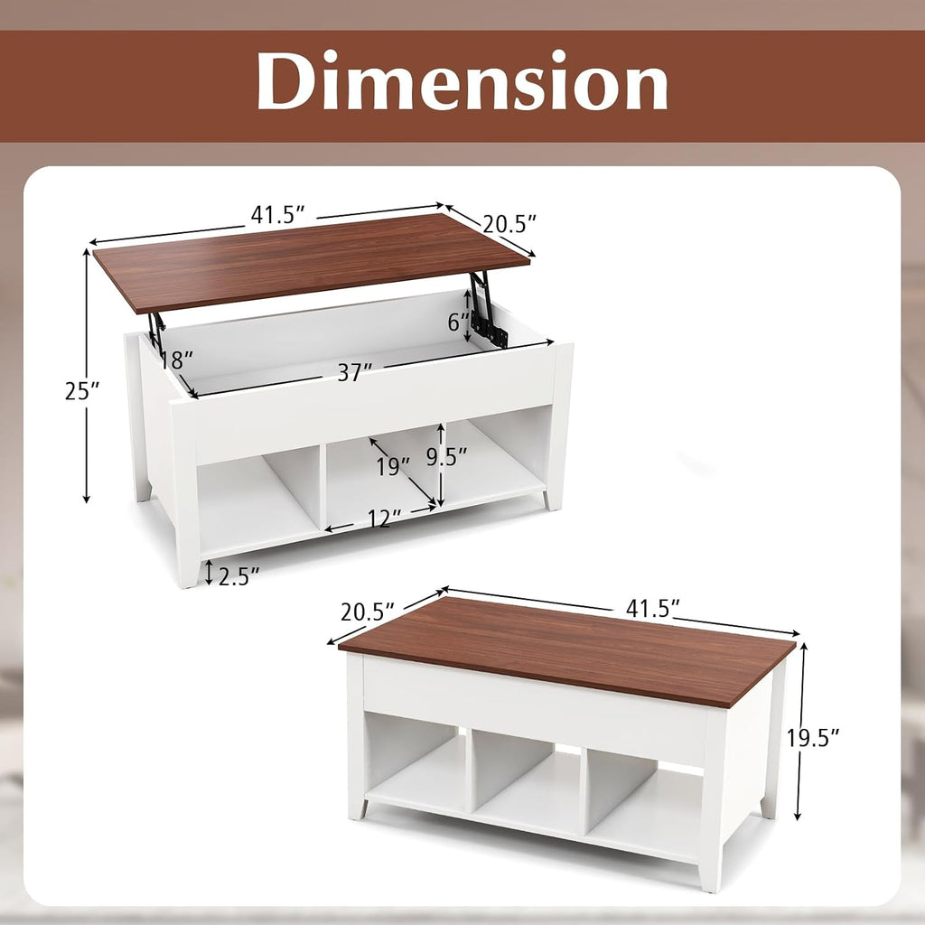 Tangkula Wood Lift Top Coffee Table, Modern Tea Storage with Hidden Compartment and Open Storage Shelf for Living Room Office Reception Room, Lift Center Table (White)
