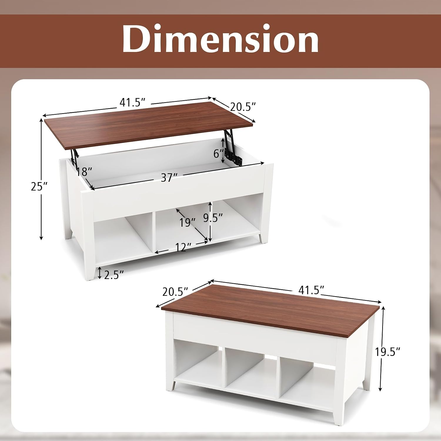 Tangkula Wood Lift Top Coffee Table, Modern Tea Storage with Hidden Compartment and Open Storage Shelf for Living Room Office Reception Room, Lift Center Table (White)