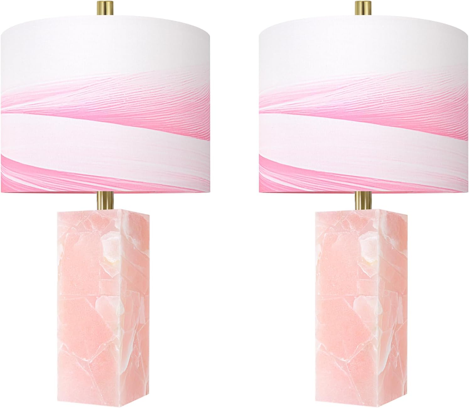 Scenekoy 23' Alabaster Table Lamp Set of 2 with Night Light for Bedroom Living Room, Rotary Switch, Pink Modern Table Lamp with Linen Shade, Nightstand Lamps for Room Bedside Office (Bulb Included)