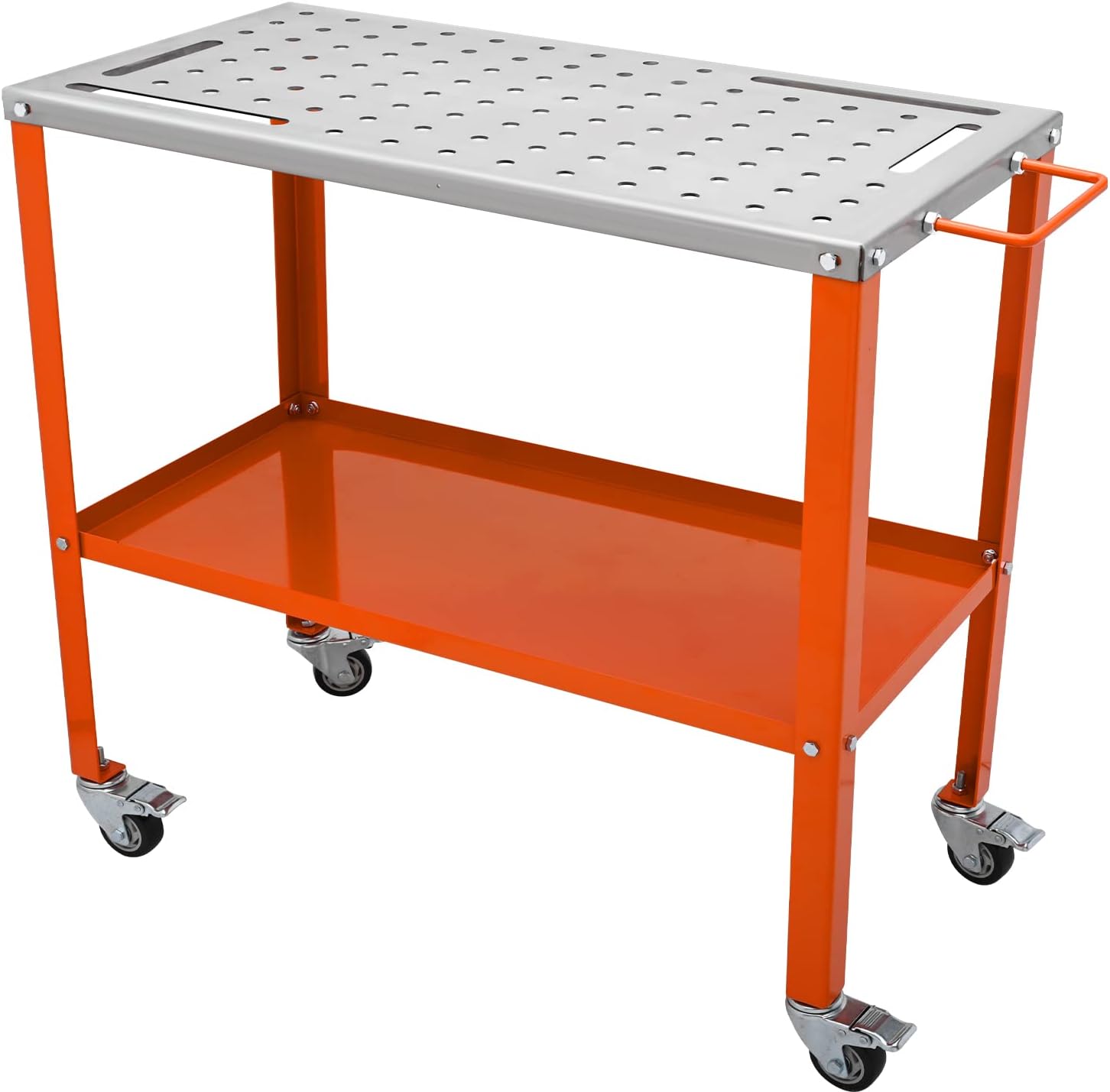 VEVOR Welding Table 36'x18', 1200lbs Load Capacity Steel Welding Workbench Table on Wheels, Portable Work Bench with Braking Lockable Casters, 4 Tool Slots, 5/8-inch Fixture Holes, Tool Tray