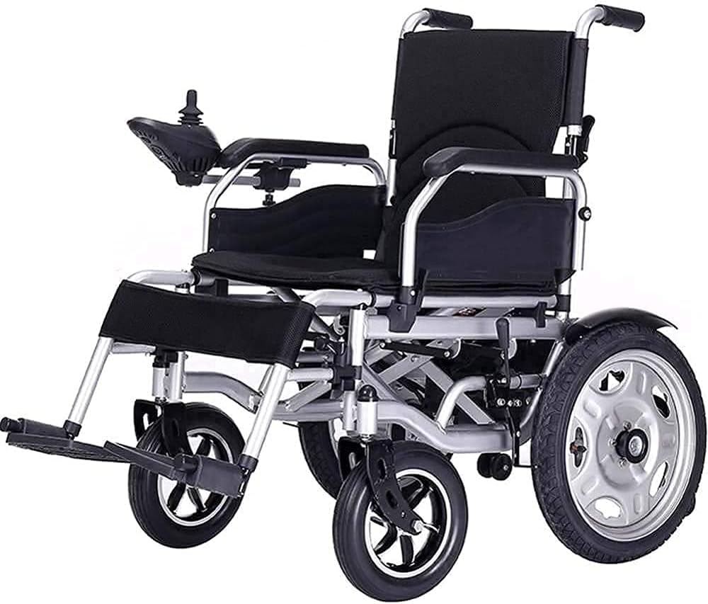 Aluminum Alloy Electric Wheelchair Lightweight Folding Easy to Carry with Headrest Trolley Travel Scooter for Elderly People with Disabilities,Blue (Black) (Black)