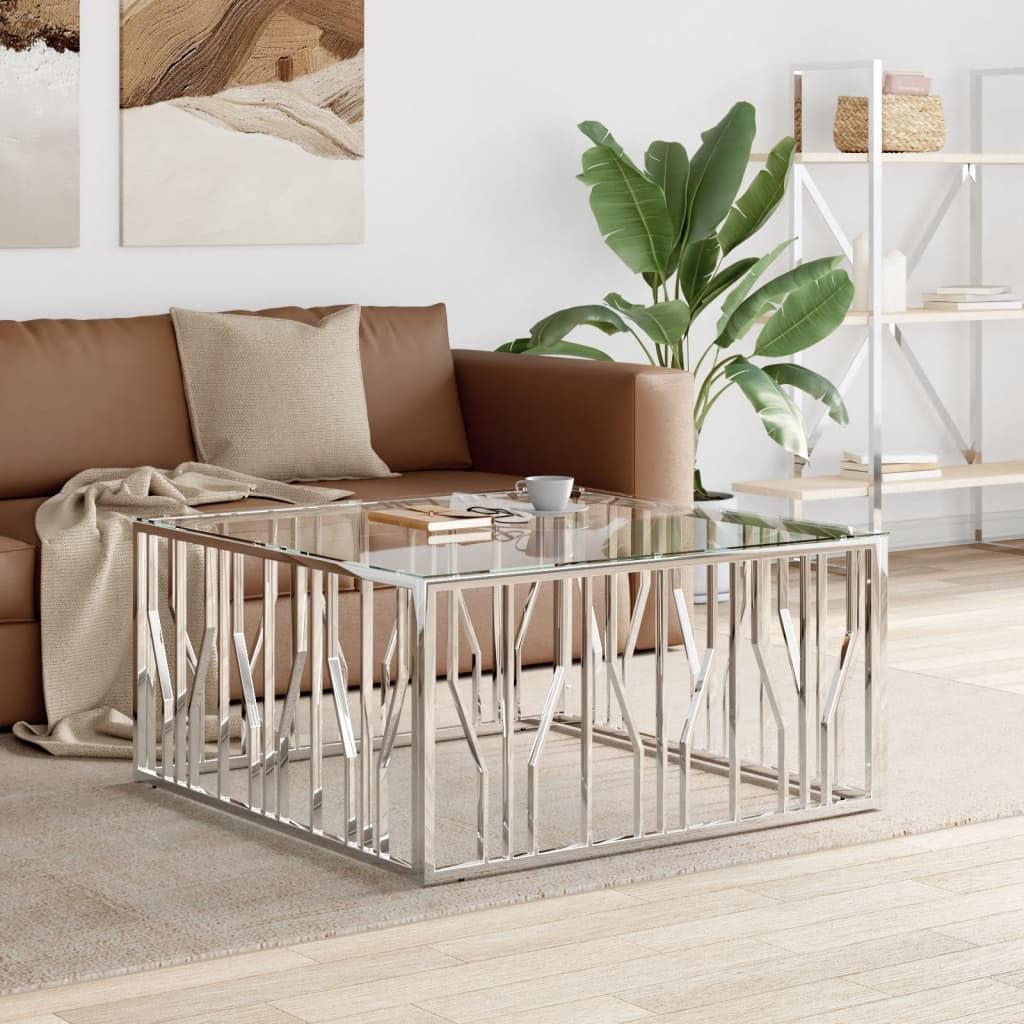 vidaXL Coffee Table Stainless Steel 39.4x39.4x19.7 in Durable