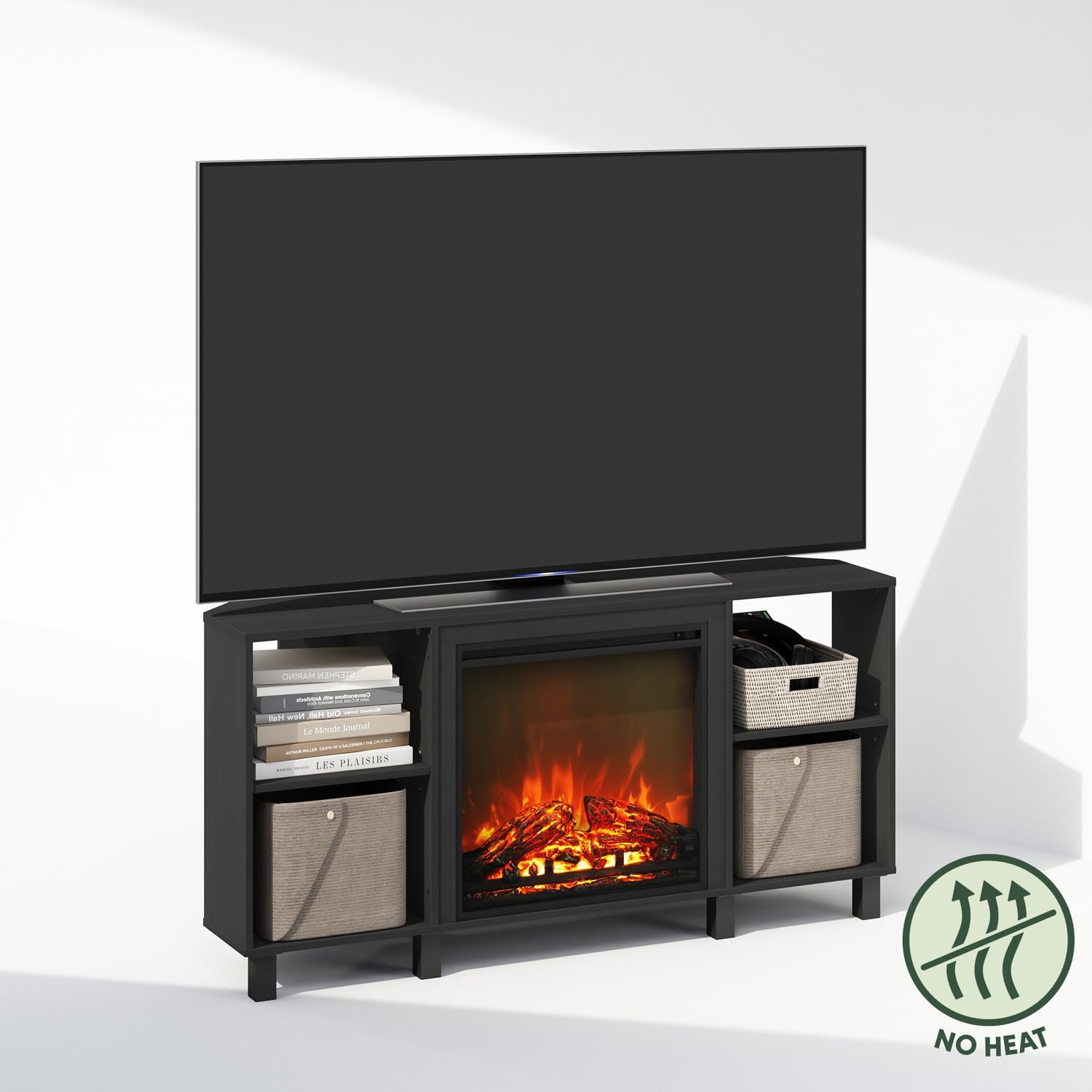 Electric Fireplace TV Stand - Corner Entertainment Center for TVs up to 55 Inch Americano/Corner with Top Shelf