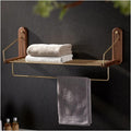 LSLYTQ Towel Rail Rack Towel Rack, Bathroom Towel Holder, Bathroom Shelf, Wall-Mounted Brass Storage Rack, Perforated Solid Wood Towel Bar for Bathroom Kitchen
