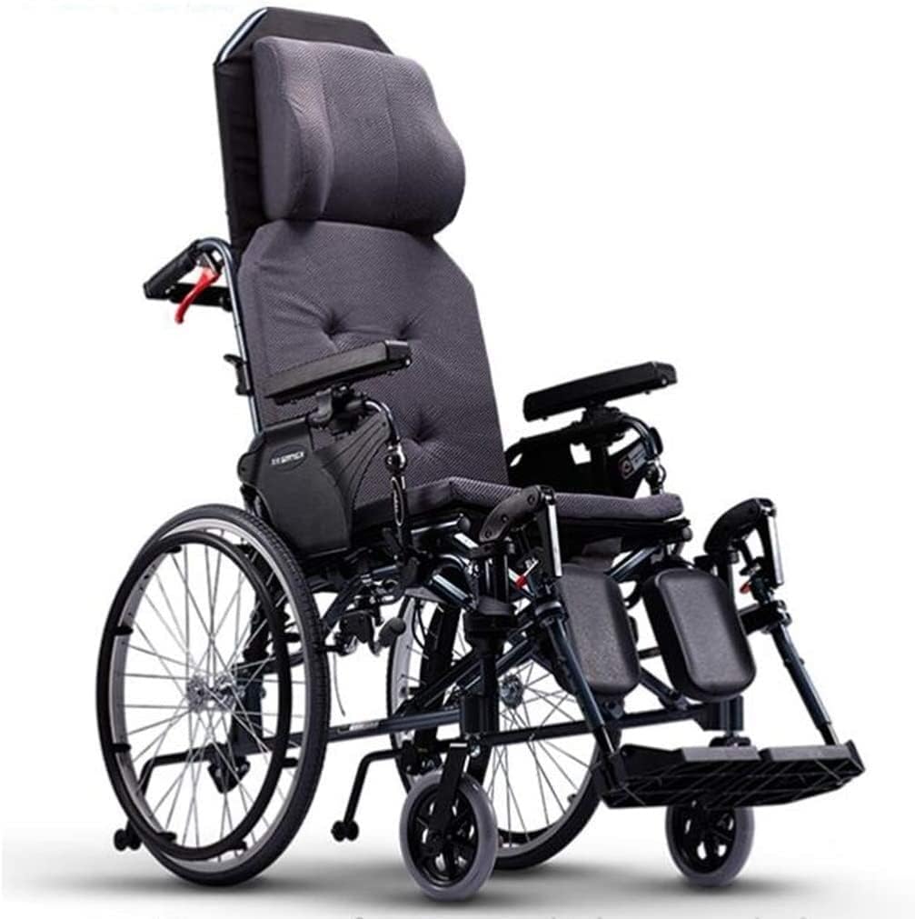 Wheelchair Folding, Lying Down Self-Propelled with High Backrest Comfortable Cushion Adjustable Foot Pedal Disabled/Elderly Push Scooter,Portable