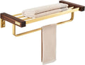 Towel Rack Wall Mounted Towel Bar Towel Shelf Double Towel Rack Aluminum Walnut Wood Wall Mount Space Towel Shelf Towel Bars Hotel Towel Holder for Bathroom Kitchen Towel Rail Towe