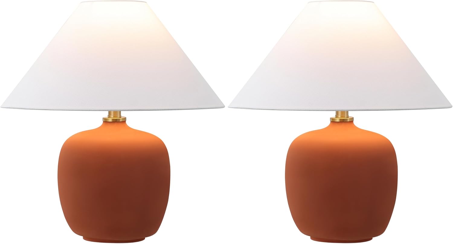 JONATHAN Y 18.25' Matte Wine Red Minimalist Table Lamps Set of 2 for Bedroom, White Linen Shade, Modern Scandinavian Bedside Lamps for Living Room Nightstand, LED Bulbs Included (JYL5600C-SET2)