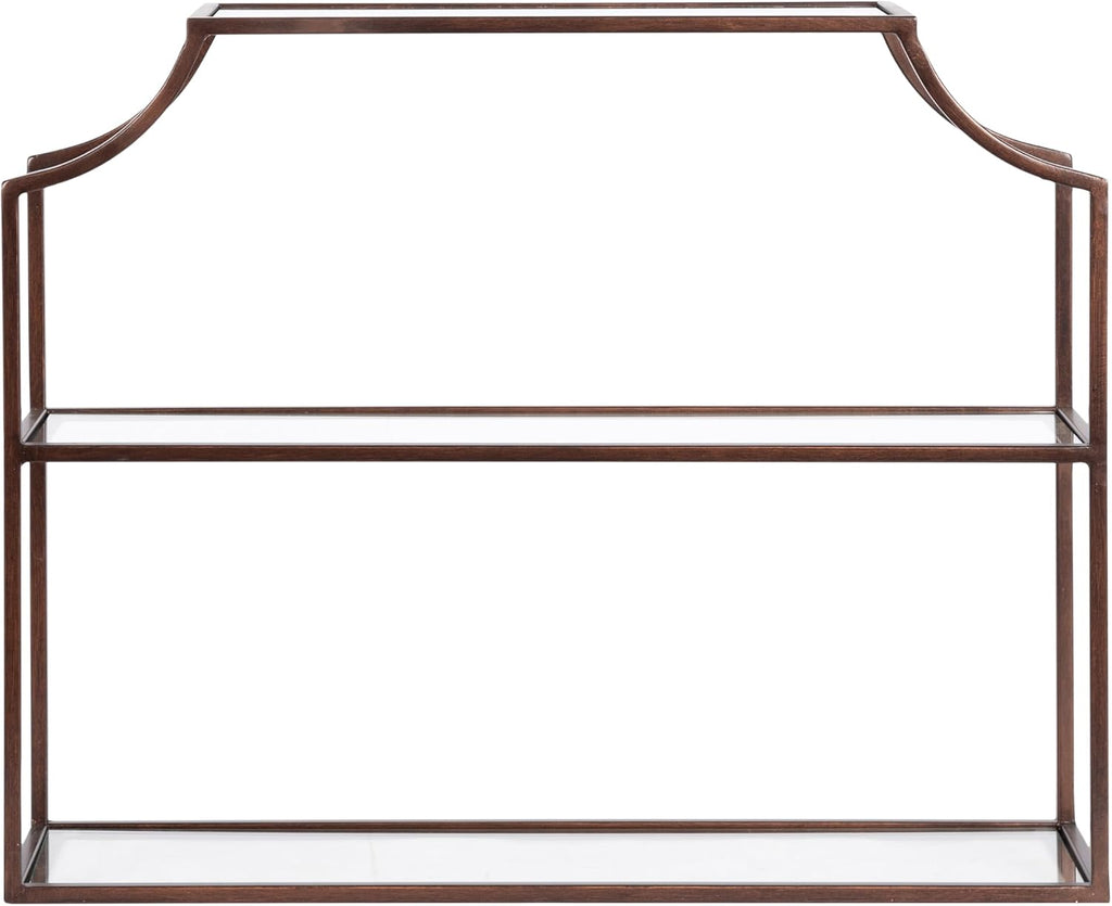 Kate and Laurel Ciel Modern Glam Wide Two-Tier Wall Shelf, 24 x 20, Bronze, Tiered Bathroom Shelves for Over the Toilet Storage or Bedroom Makeup Organizer