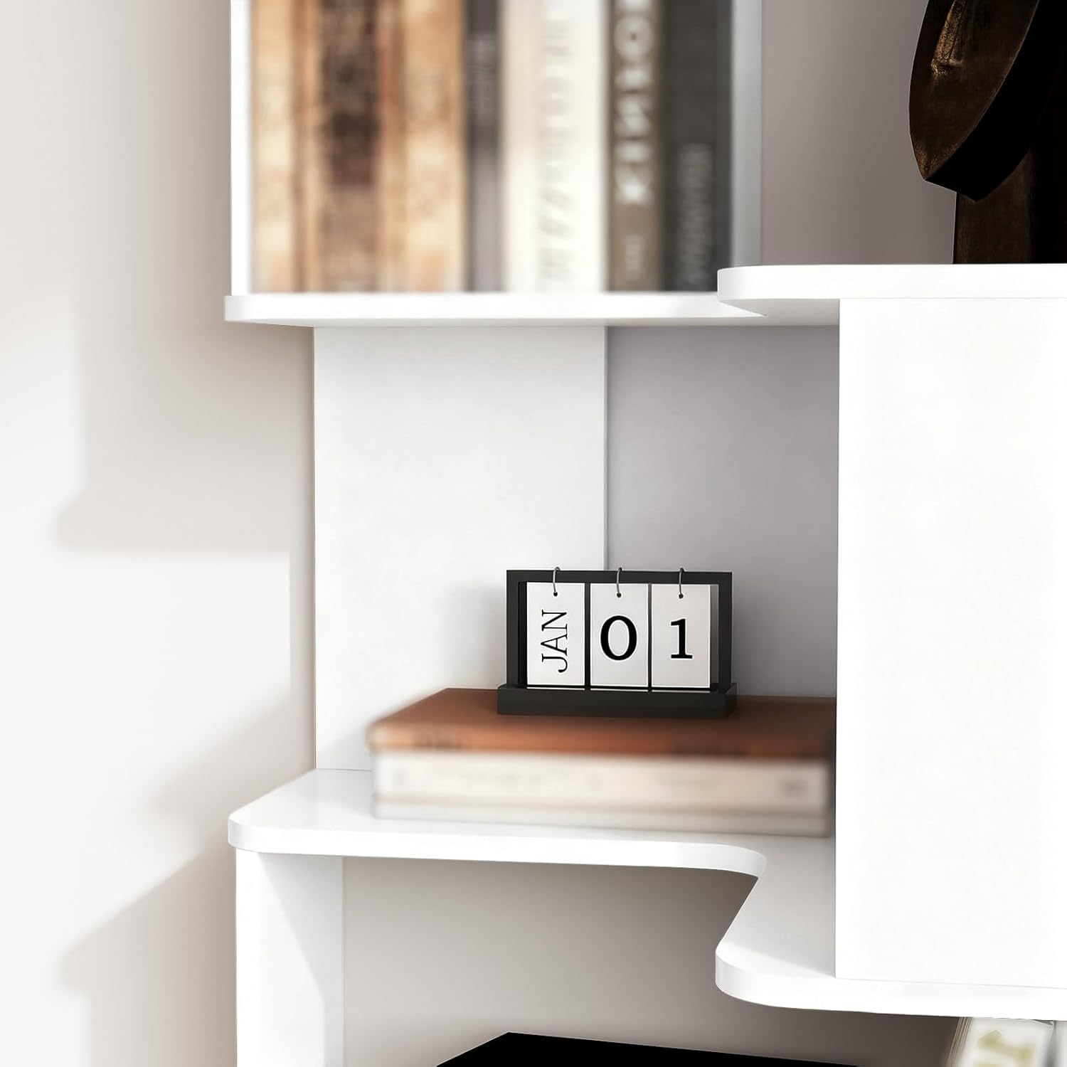 Corner Bookshelf with Drawers,66.9' L Shaped Tall Bookshelf and Bookcase,5 Tier Corner Bookcase with Storage Display Shelf Stand for Home Office, Study,Living Room, Bedroom (White-Corner Bookshelf)