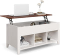 Tangkula Wood Lift Top Coffee Table, Modern Tea Storage with Hidden Compartment and Open Storage Shelf for Living Room Office Reception Room, Lift Center Table (White)
