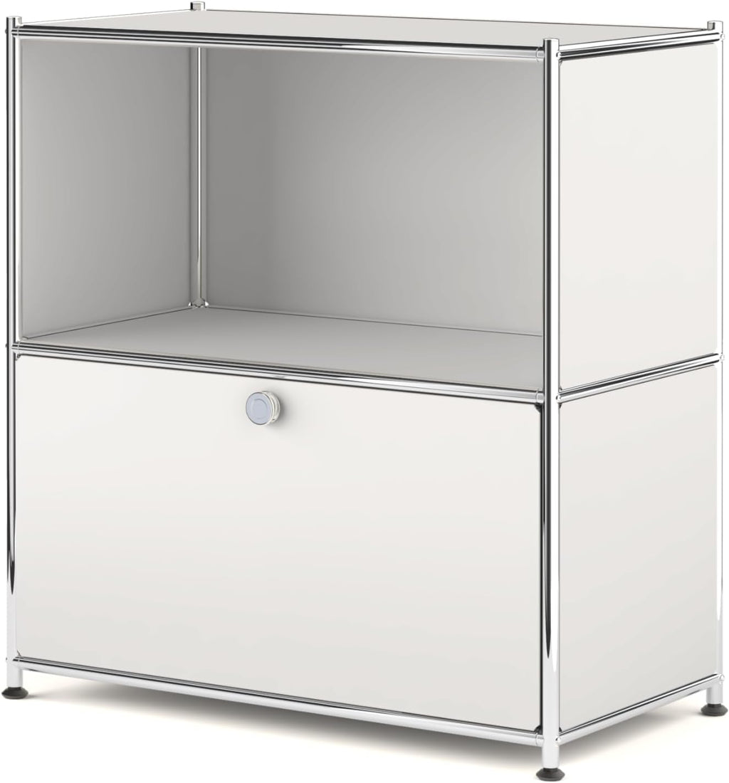32.5-Inch Flip-Top Storage Cabinet with Detachable Wheels, Metal Side Table and Small Sideboard Cabinet for Living Room, Bedroom, Office, Orange