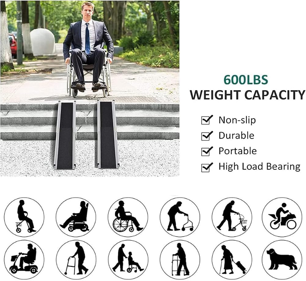 Heavy Duty Non-Slip Aluminum Telescopic Ramp (2 Pieces), Disability Wheelchair Mobility Portable Ramp, Suitable for Manual Wheelchairs, Heavy-Duty Scooters, Electric Wheelchairs,5ft