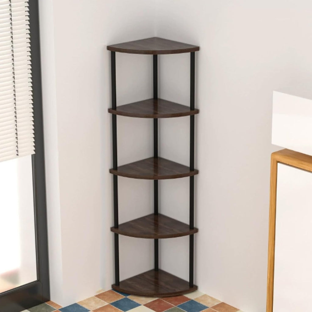 Small Corner Shelf, 3-5Tier Wall Corner Bookshelf, Free Standing Corner Bookshelf, Stylish Display Shelf for Small Space, Living Room, Bedroom(Black,5nd Floor)